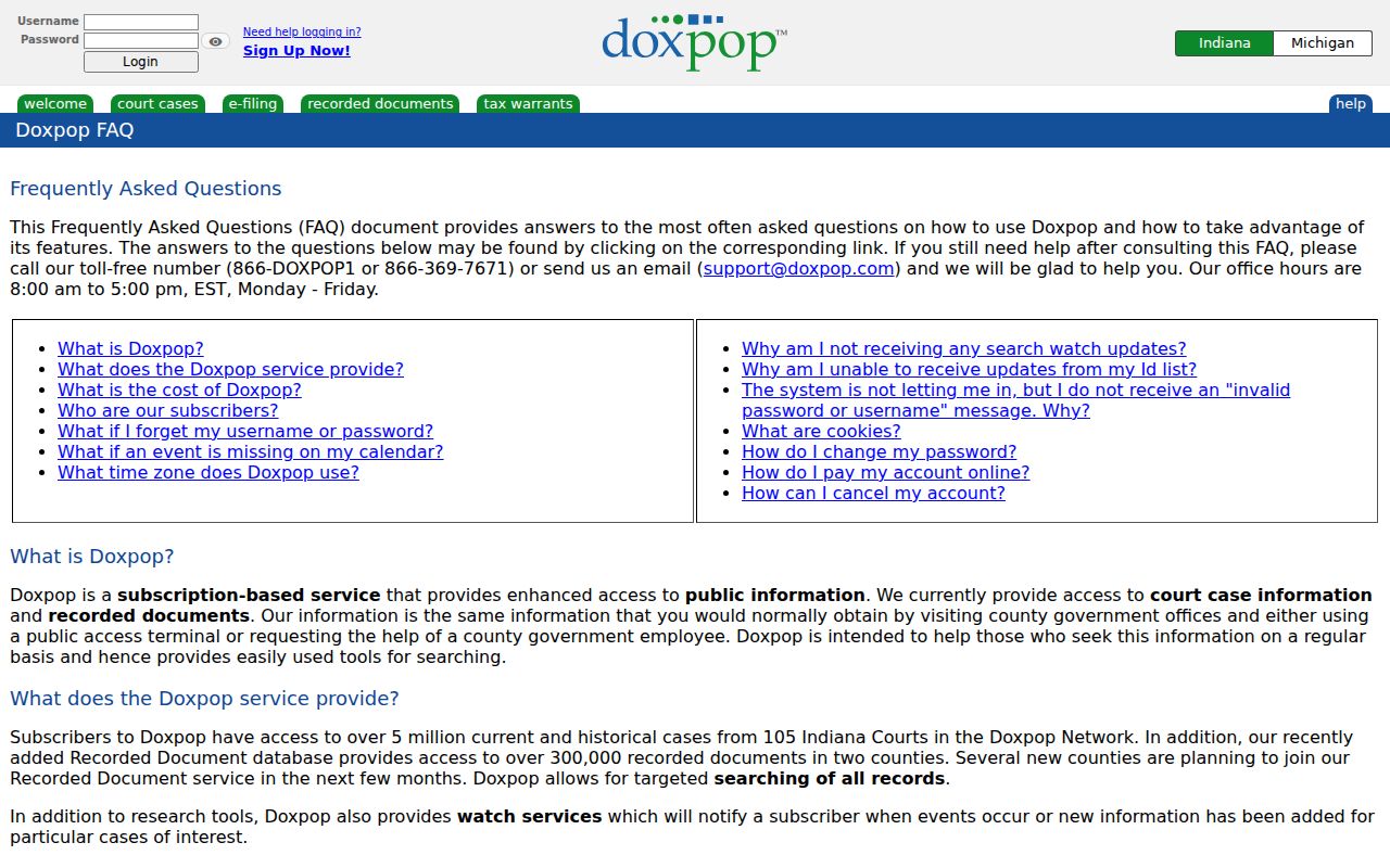 Grant County docket search alternative Doxpop FAQ