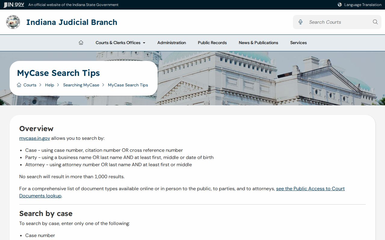 Grant County case search field tips