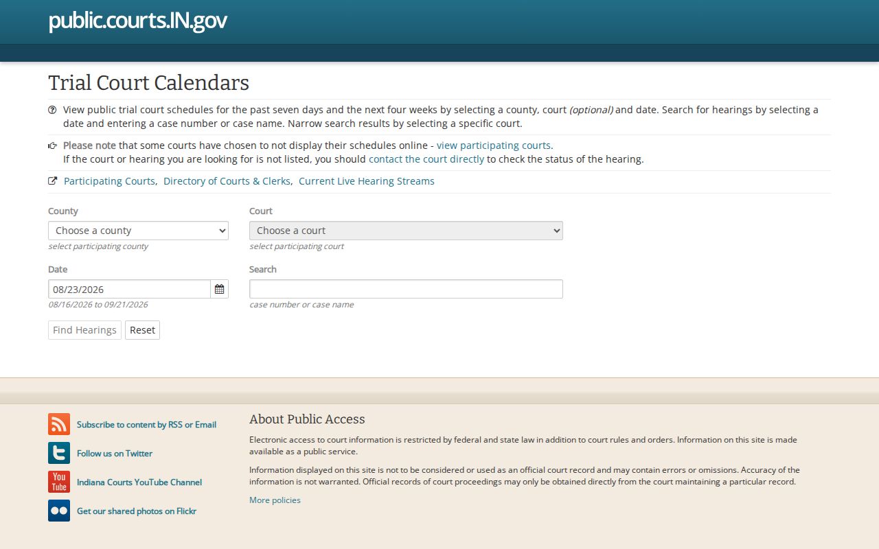 Grant County court calendar search controls