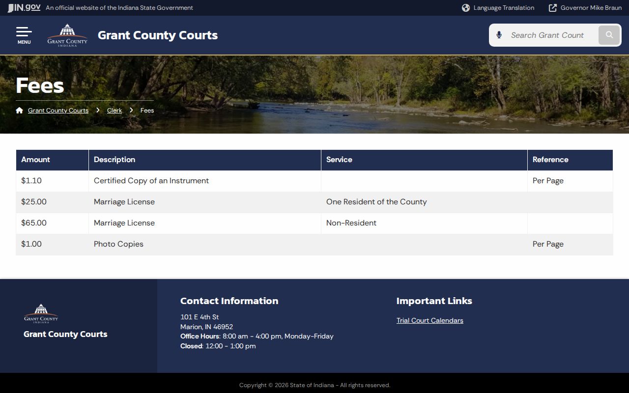Grant County court record copy fee schedule