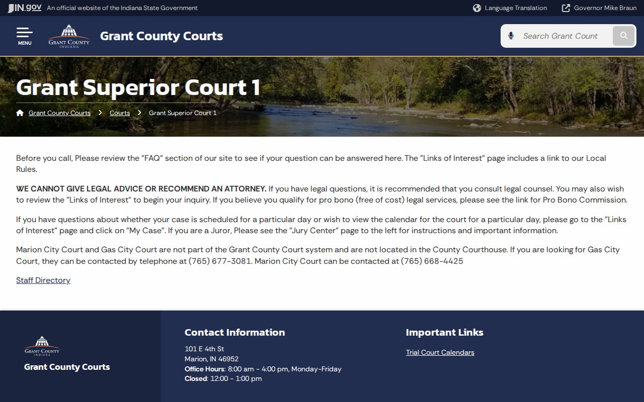 Grant County Superior Court 1 criminal docket information