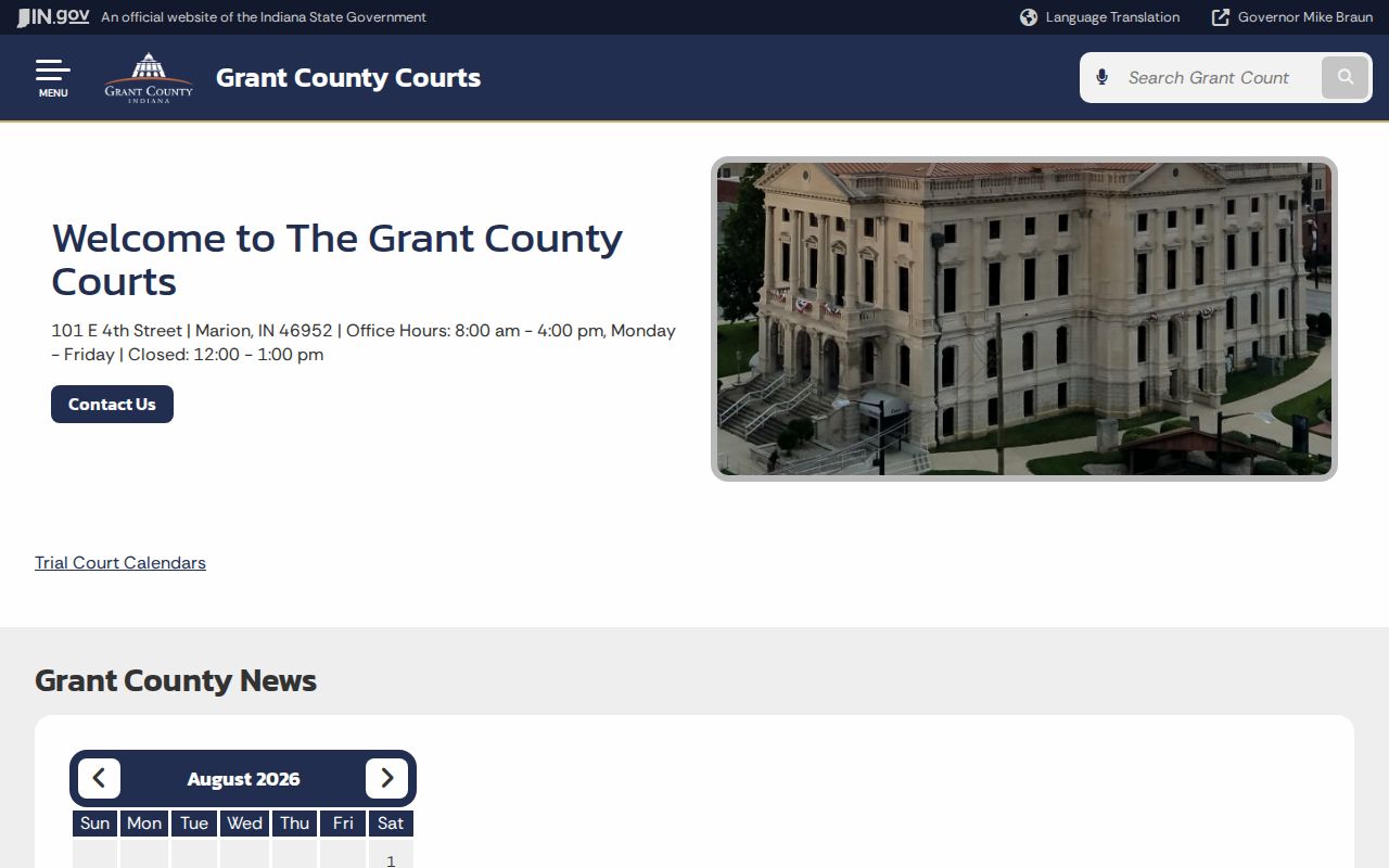 Grant County court docket courthouse home page