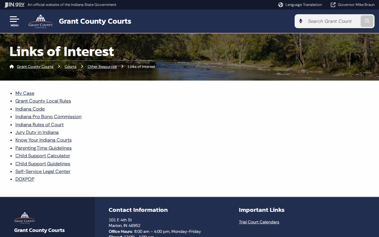 Grant County court docket official portal links