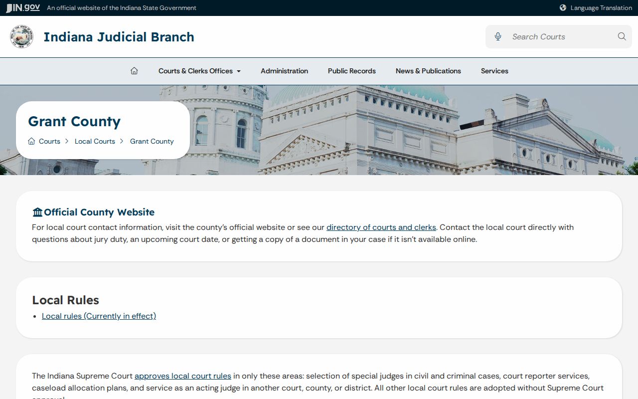 Indiana directory for Grant County court docket resources