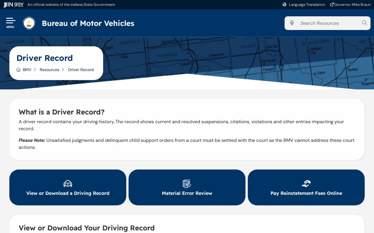 Grant County traffic court record and Indiana driver file distinction